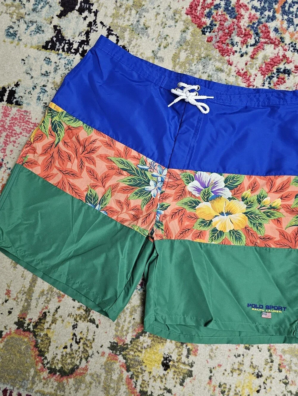 POLO SPORT RALPH LAUREN Nylon Swim Trunks Mens Large Board Shorts Floral Block